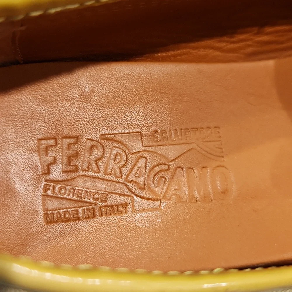 Salvatore Ferragamo Yellow Patent Leather Bow Loafers - Picture 6 of 10
